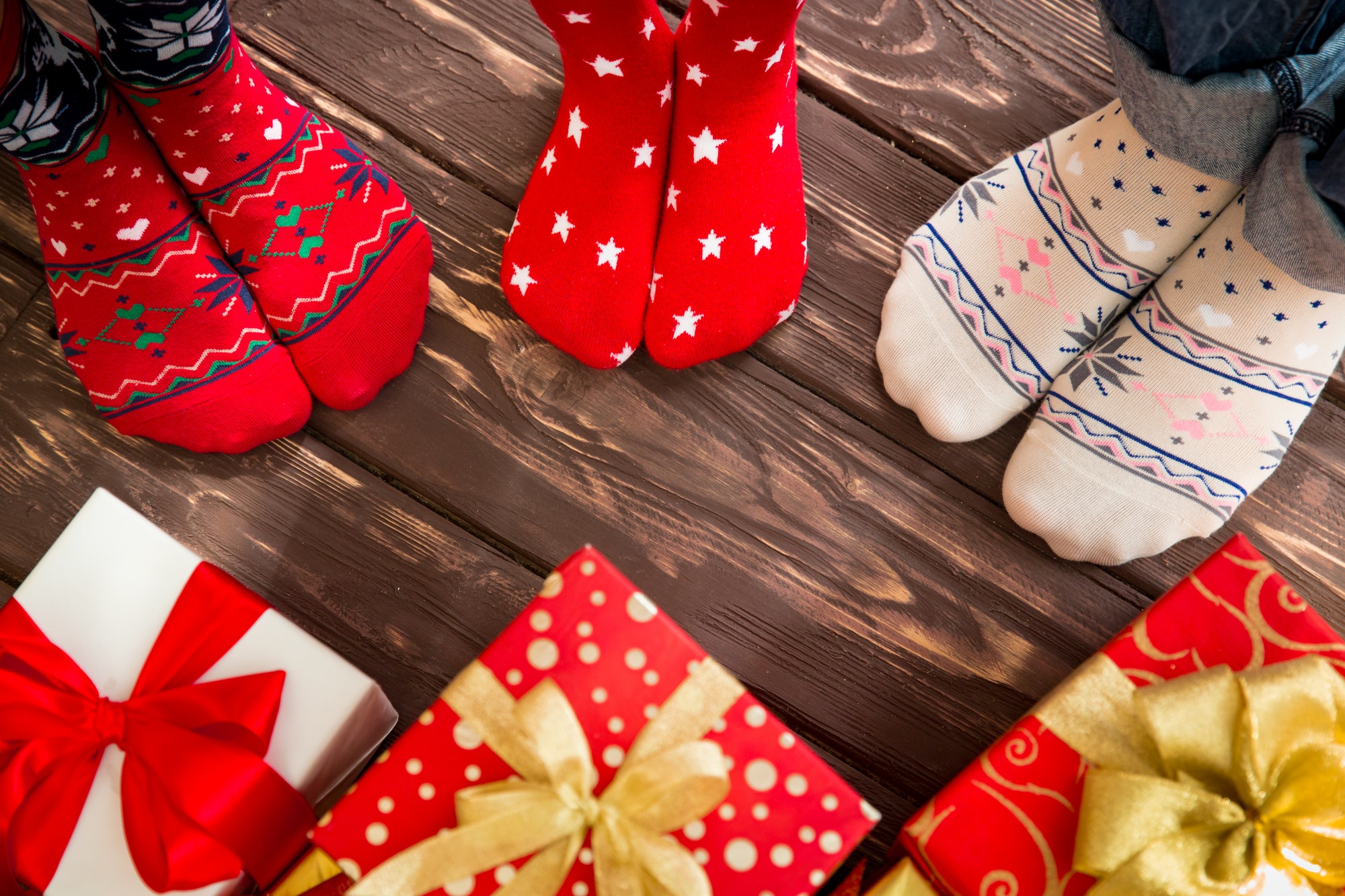 Family with Christmas gifts
